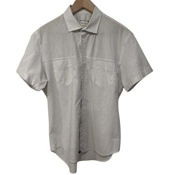 Billy Reid Checkered Pattern Slim Cut Short Sleeve Button Up Shirt White Large - Picture 1 of 9